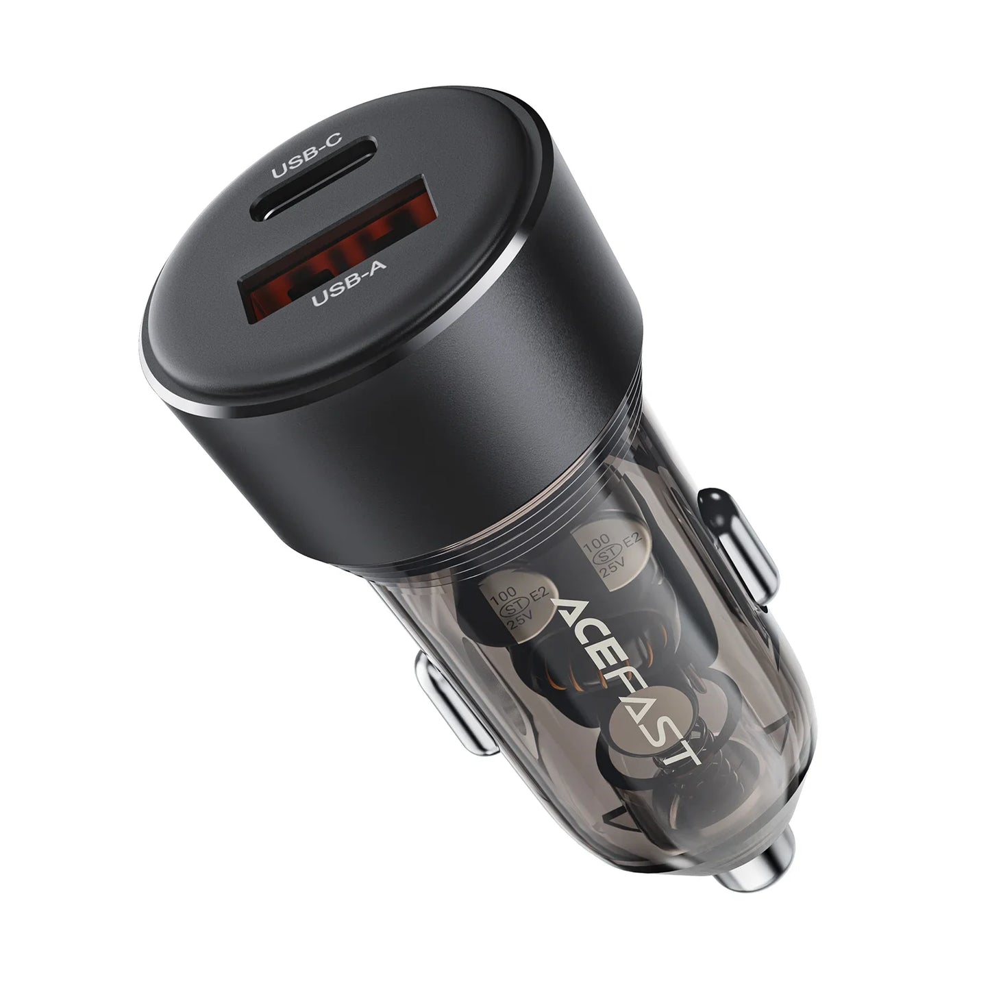 Acefast B12 60W (USB-A+USB-C) dual-port car charger,black